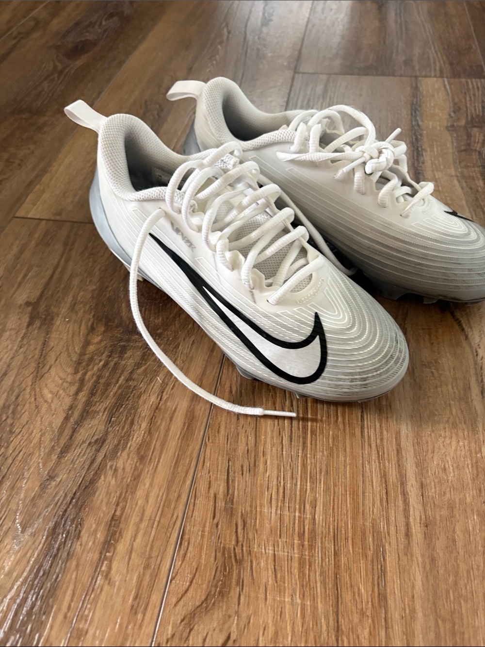 Nike Kids White Football Cleats with Black Swoosh
